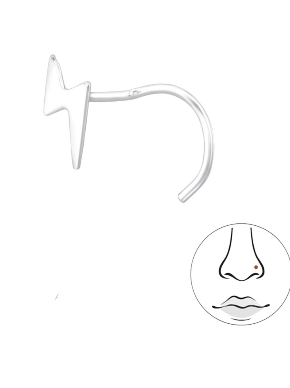 Sterling Silver lightning Bolt Nose Stud